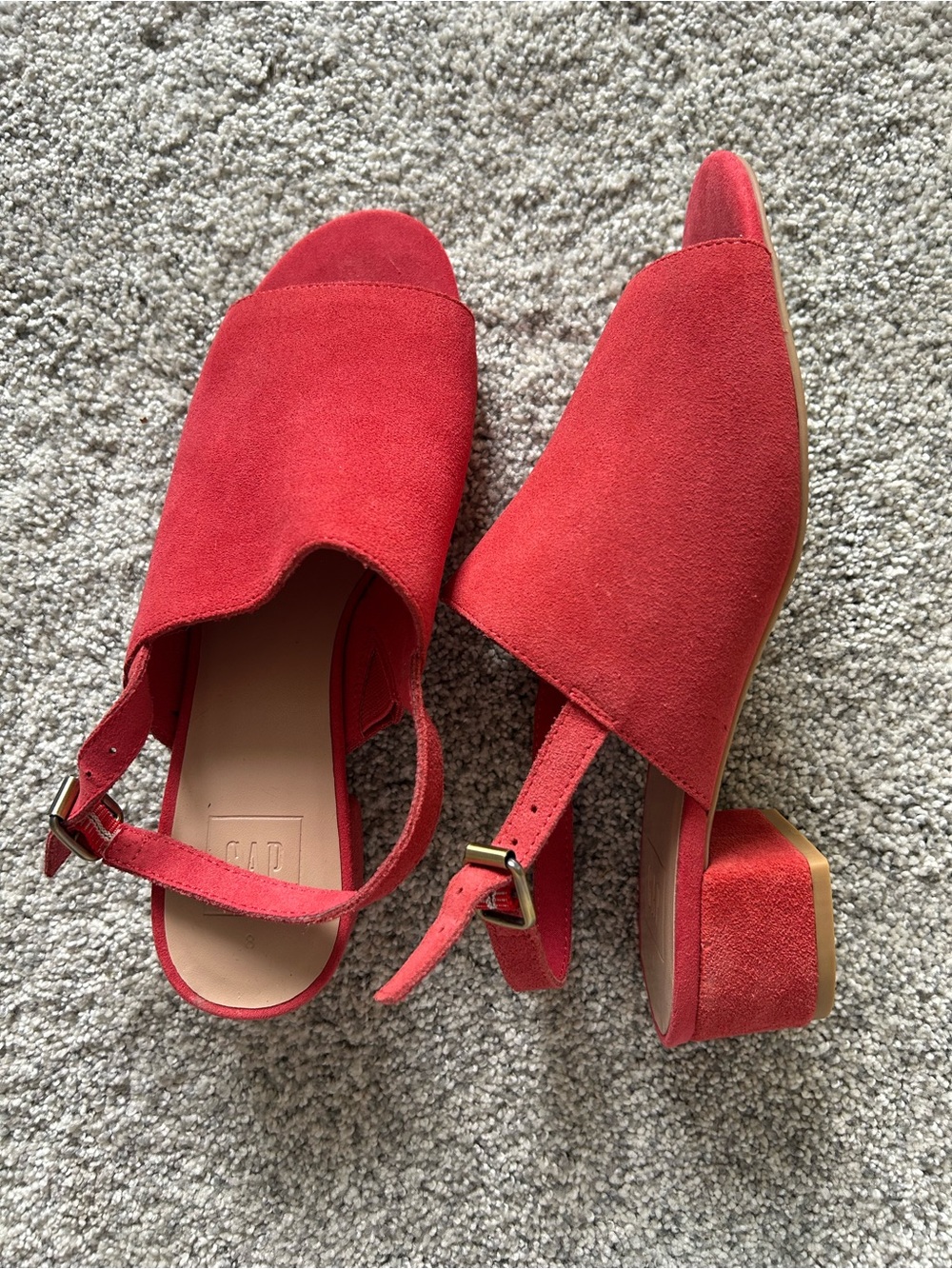 GAP Red Suede Peep-Toe Slingback Block Heel Sandals